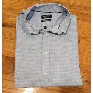 Nautica Men's Size XL Blue Classic Fit Flex Wrinkle Resistant Button Up Top